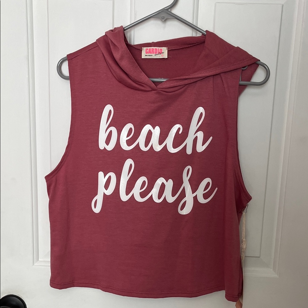 Women's Sleeveless Hoodie Muscle Tee - Rose